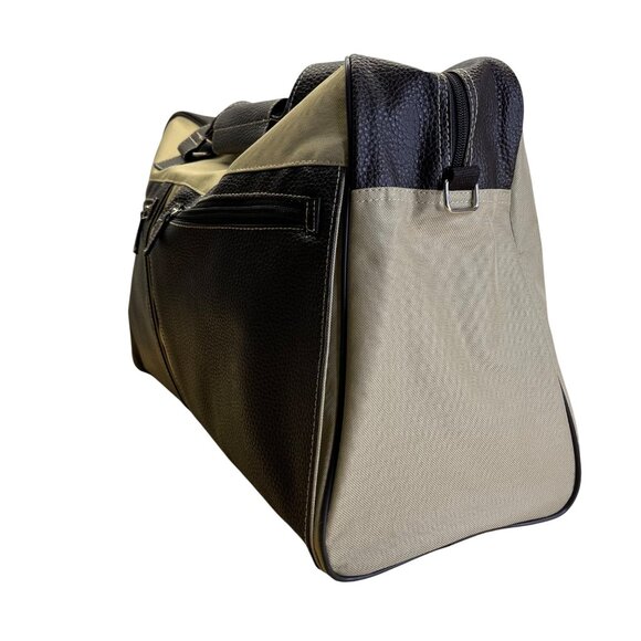 Unbranded Beige Canvas & Brown Faux Leather With Dual Handles Travel Duffel Bag - Picture 2 of 12